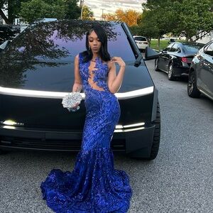 Stunning Royal Blue Embellished Prom Dress